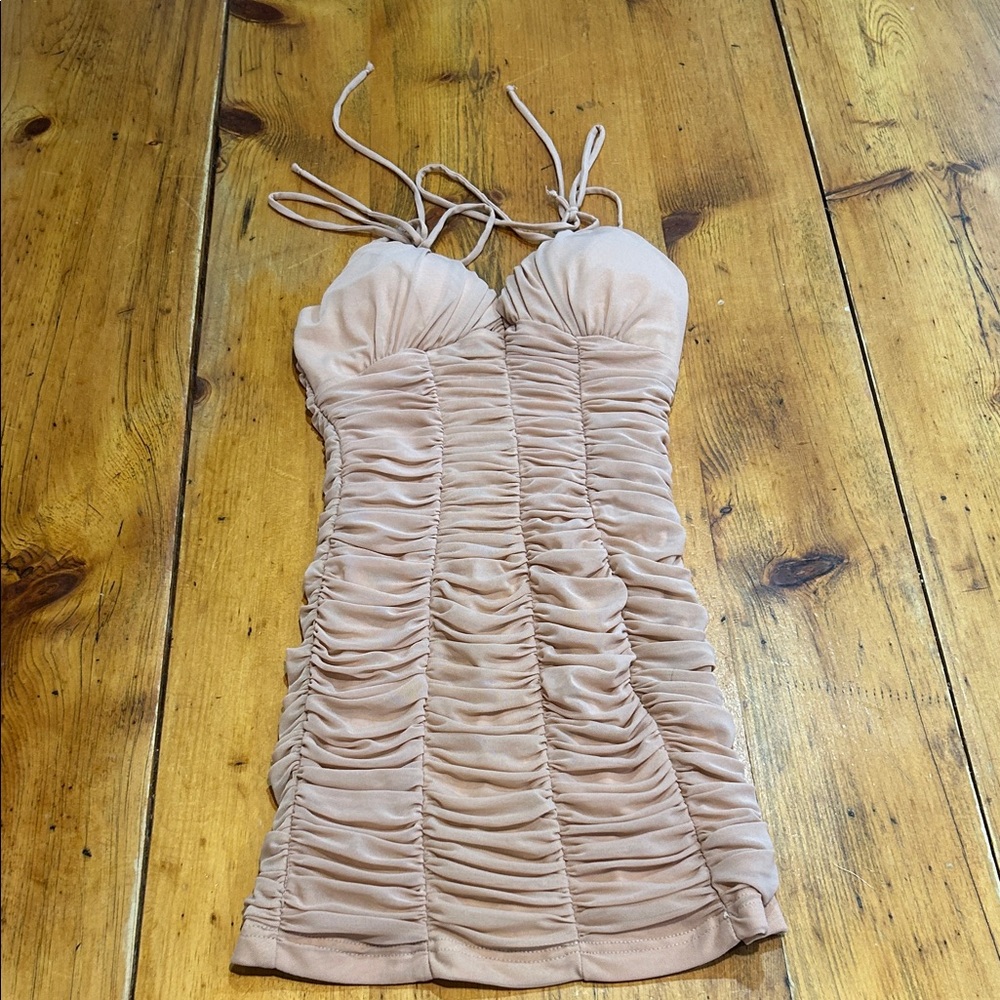 Blush BJ Tan Ruched Dress Size Small
